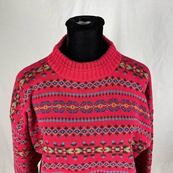 Vintage Eddie Bauer Cotton Fair Isle Oversized Mock Neck Sweater - Women’s M - Picture 4 of 6